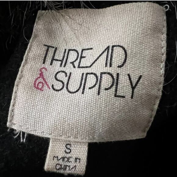 THREAD & Supply Wool Blend Knit Back Moto Vest Faux Fur Small - Picture 5 of 6